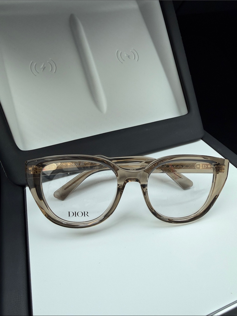 Dior Women's Taupe Translucent Cat-Eye Glasses